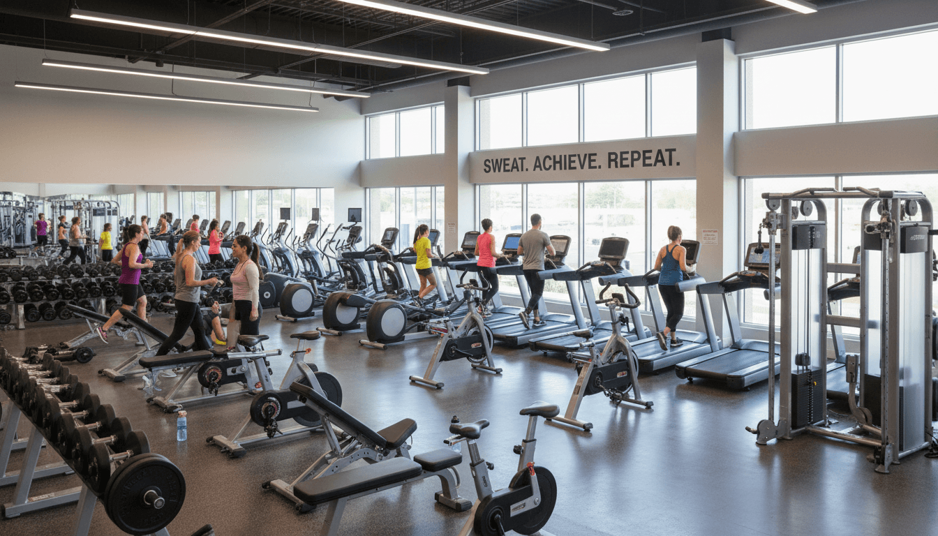 Fit individual exercising with determination in a bright, modern gym